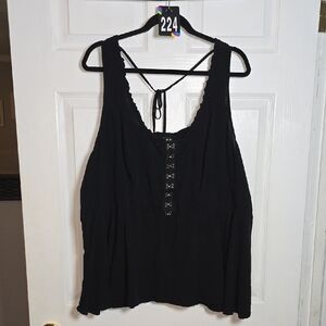 224 Torrid 4 4X Black Sleeveless Lace-Up Tank